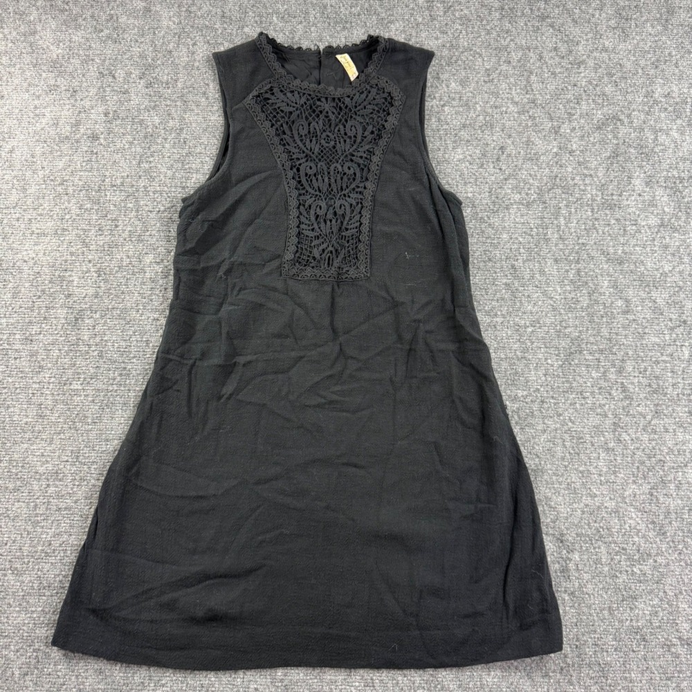 Free People Mini Dress XS Black Crochet Lace Bib Button Back Sleeveless Womens